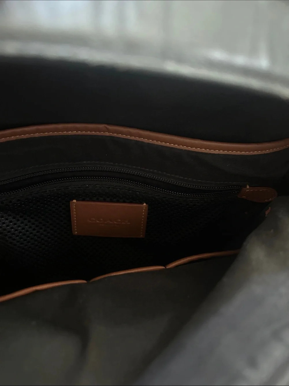Coach Black and Gray Signature Canvas Backpack with Leather Pocket